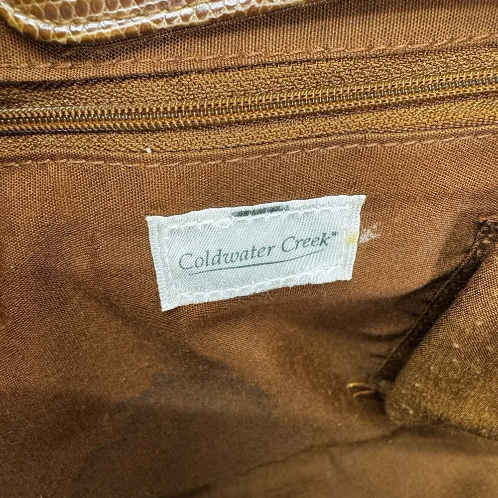 Coldwater Creek Reptile Print Divided Tote‎ w/Braided Keychain FOB, Brown